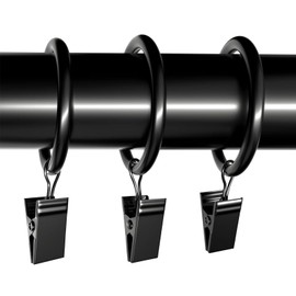 Lansian 20Pack Curtain Rings with Clips, Drapery Clips for Curtain, Drapery Rings with Clips for Hanging Drapery Drapes Bows, 1.5 inch Interior Diameter, Fits up to 1 1/4 in Curtain Rod, Vintage Black