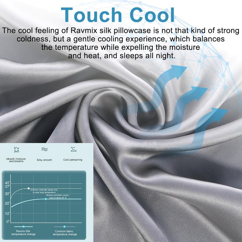 Silk Pillow Case with Hidden Zipper, Ravmix Both Sides Mulberry