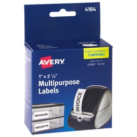 Avery Thermal Roll Labels, 1" x 2-1/8", White, 500 Address Labels Per Roll, 4 Rolls (4185)