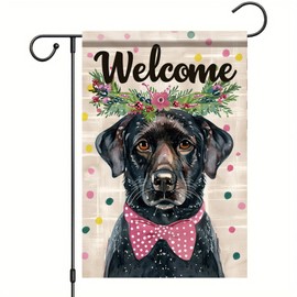 Starlit Patio Welcome Black Labrador Dog Garden Flag Spring Summer Floral Bow Tie Double Sided Yard Flag Seasonal Outdoor House Banner Dog Lovers Porch Lawn Patio Decoration Supplies 12x18 Inch