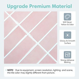 Commomy Peel and Stick Tile - 10 Pcs of 12'' x 12'' Vertical 3D Pink Peel and Stick Backsplash for Kitchen and Bathroom Interior Wall Tile(Glossy Surface, Covers 10 sq.ft)