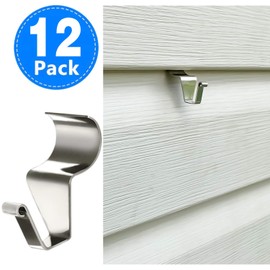 Aminigram Vinyl Siding Hooks for Hanging (12 Pack), Heavy Duty Stainless Steel Low Profile No-Hole Hanger Hooks