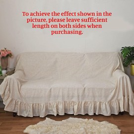 JadeRich One Piece Couch Cover Ruffle Hem Sofa Towel Cotton Flax Sofa Protector Solid Color Tartan Plaid