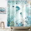 Neasow Nautical Shower Curtain, Teal Jellyfish Beach Shell Sea Life