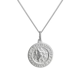 jewellerybox Matt Sterling Silver Saint Christopher Medal Pendant on Chain - 16 + 2 Inches
