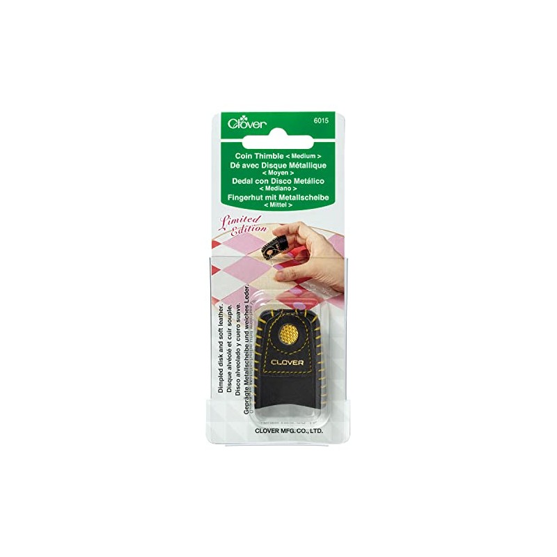 Clover Coin, Gold Brass Disk, Soft Black Leather, Sewing Needle,