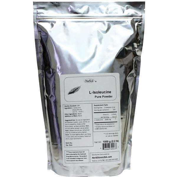 NuSci L-Isoleucine 1000g (2.2lb, 35.2 oz) Pure Powder
