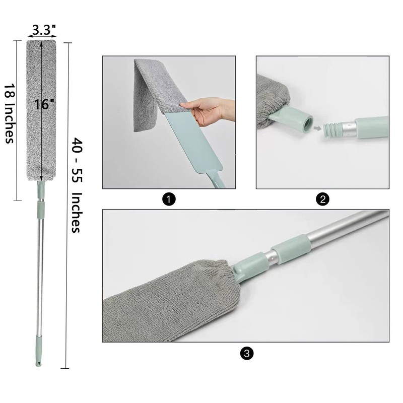 Dust Brush Under Appliance Microfiber Duster with Extension Pole (40