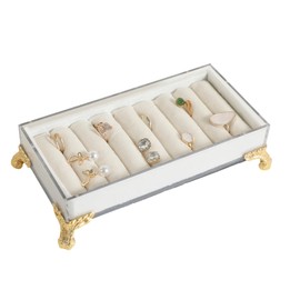 Porta-anillos de terciopelo con ranuras para organizar joyas, Estante de exposición de anillos y aretes blanco para la venta, Bandeja de exposición de