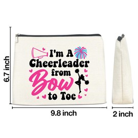 LGLZSHP Cheerleader Gifts Makeup Bag Cheerleading Gifts for Women Girls Cosmetic Bag Cheerleader From Bow to Toe Zipper Makeup Pouch
