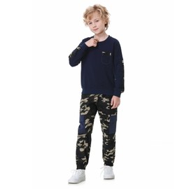 LOLANTA Boys Clothes Casual Camouflage 2 Piece Outfits Kids Long Sleeve Sweatshirt Pants Sets Tracksuit(02#Navy,4-5)