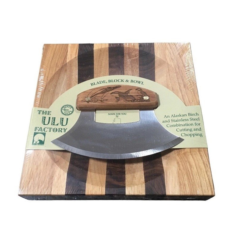Alaskan Birch Ulu Knife with Bowl 8" set Ocean Collage
