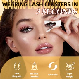 QUEWEL Soft Magnetic Eyelashes, Reusable No Glue Needed Magnetic Eyelashes Kit with Applicator Lash Clusters Kit without Eyeliner Easy to Wear and Remove (G-RC01)
