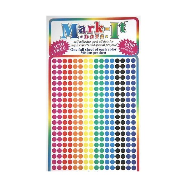 Map Dot Stickers - Assorted Colors - 1/8" Diameter