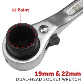 19mm×22mm Professional Grade 12 Point Double Ended Socket Ratcheting Podger Scaffold Spud Wrench,Silver