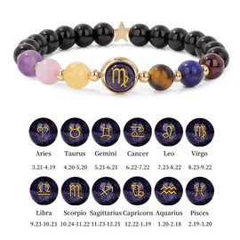 Aquarius Bracelet for Women 8mm 12 Constellation Bracelet Men Beaded Bracelet Healing Stone Bracelet Crystal Bracelets Gemstone Bracelets Aquarius Jewelry Aquarius Birthstone Gifts for Women