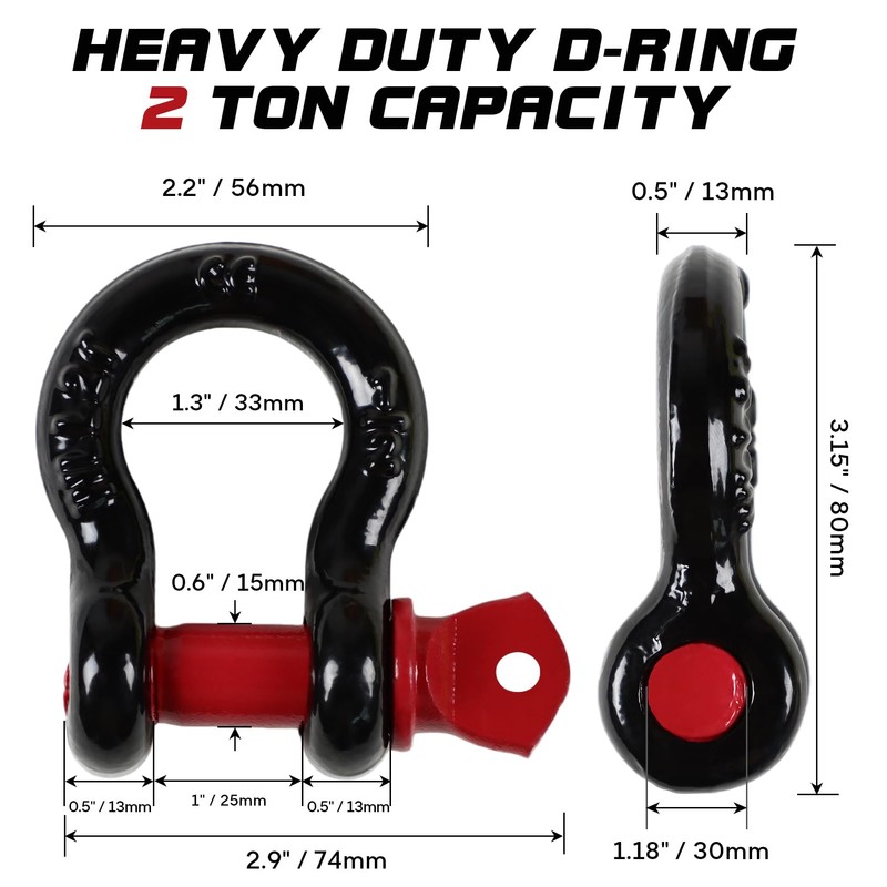 2 PCS Heavy Duty Lifting Slings Straps with D Ring