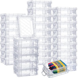 Suzile 32 Pcs Plastic Crayon Box with Snap Lids Bulk Stackable Crayon Storage Box Pen Pencil Container for Organizer Art Craft School Classroom Office Supply(Clear)