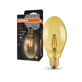 OSRAM Vintage 1906 Classic Oval FIL LED Lamp, E27, Oval Shape, Gold, 4W, 400lm, 2400K, Warm White Comfort Light Colour, Very Low Energy Consumption, Long Life