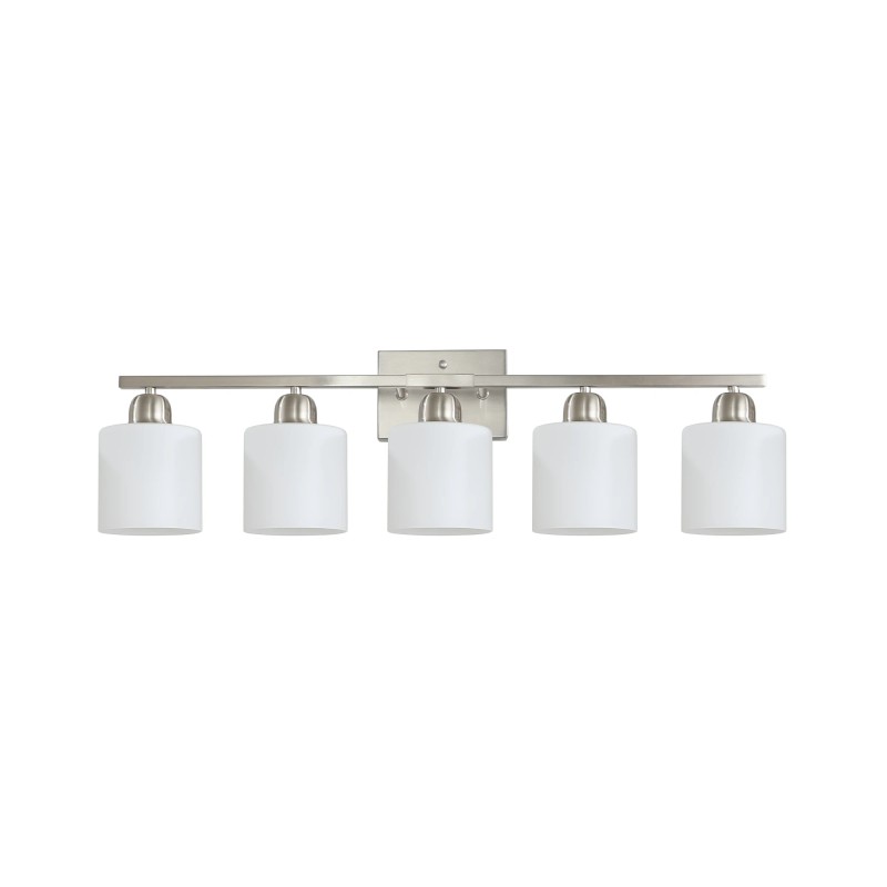 Milk Glass Bathroom Vanity Light Over Mirror, 5 Light Matte