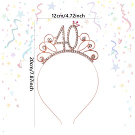 ALLY-MAGIC 40th Birthday Headband, Birthday Crowns, Rose Gold Birthday Tiara Rhinestone Hairbands for 40 Birthday Gift Party Accessories 40th Birthday Decoration Girls Women Y9SZHGFG (40th)