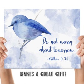 Matthew 6:34"Do Not Worry About Tomorrow." Bible Verse Wall Print- Unframed 11 x 14 Watercolor Print - Inspirational Gift for Family & Friends