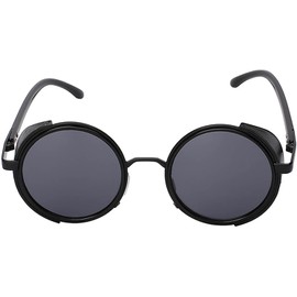 Steampunk Retro Gothic Vintage Colored Metal Round Circle Frame Sunglasses Colored Lens OWL (GothicPunk_C4_Blk_Matte_Bk, PC Lens)
