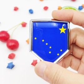 Overdecor Alaska Flag Decal Stickers Car Emblem Alaska Car Accessories Decorations Chrome Shield Flag Sticker Decals for Cars Truck Vehicles, 2 Pack