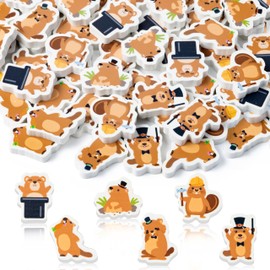 CJiangpo 120Pcs Groundhog Mini Erasers for Kids Bulk 6 Styles Groundhog Pencil Rubber Eraser Novelty 3D Desk Puzzle Erasers for Kids School Classroom Prizes Groundhog Day Gifts Filler Party Favors