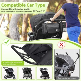 ZZM Double Stroller Organizer with 2 Cooler Pockets,Compatible for Bob Duallie, Jeep and Baby Jogger City Mini GT2, Double Baby Stroller Accessories, Parent Console Double Jogging Stroller Organizer