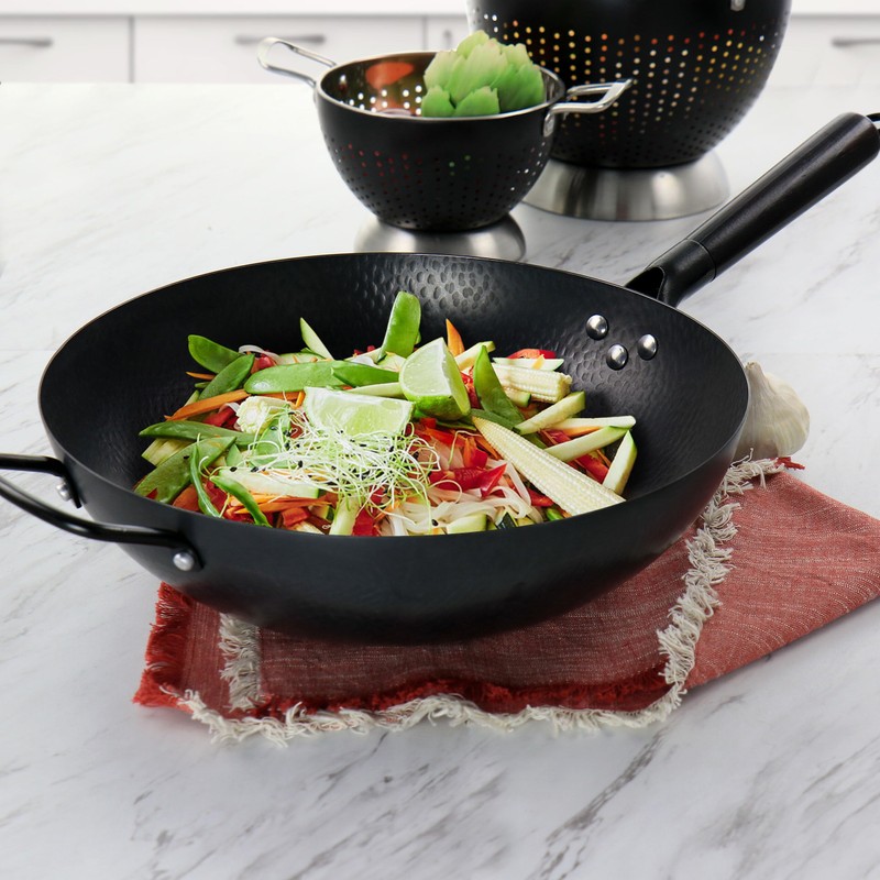 Gibson Home Hammered 13 Inch Heavy Gauge Carbon Steel Wok