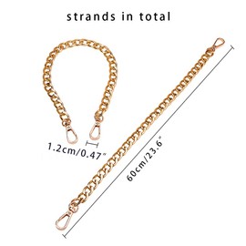 PandaHall Elite 2 Strands 60 cm Aluminium Bag Flat Chain Strap with Twist Locks Handbag Chain Strap Metal Bag Strap Replacement Purse Clutch Handles, Golden