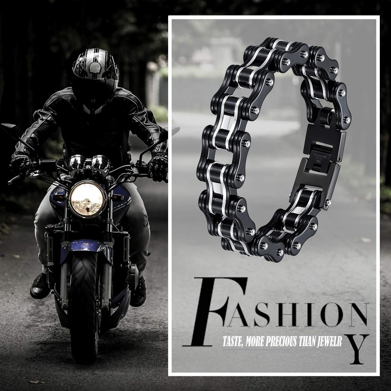 Cupimatch Men's Biker Motorcycle Chain Bracelet Stainless Steel 13 mm