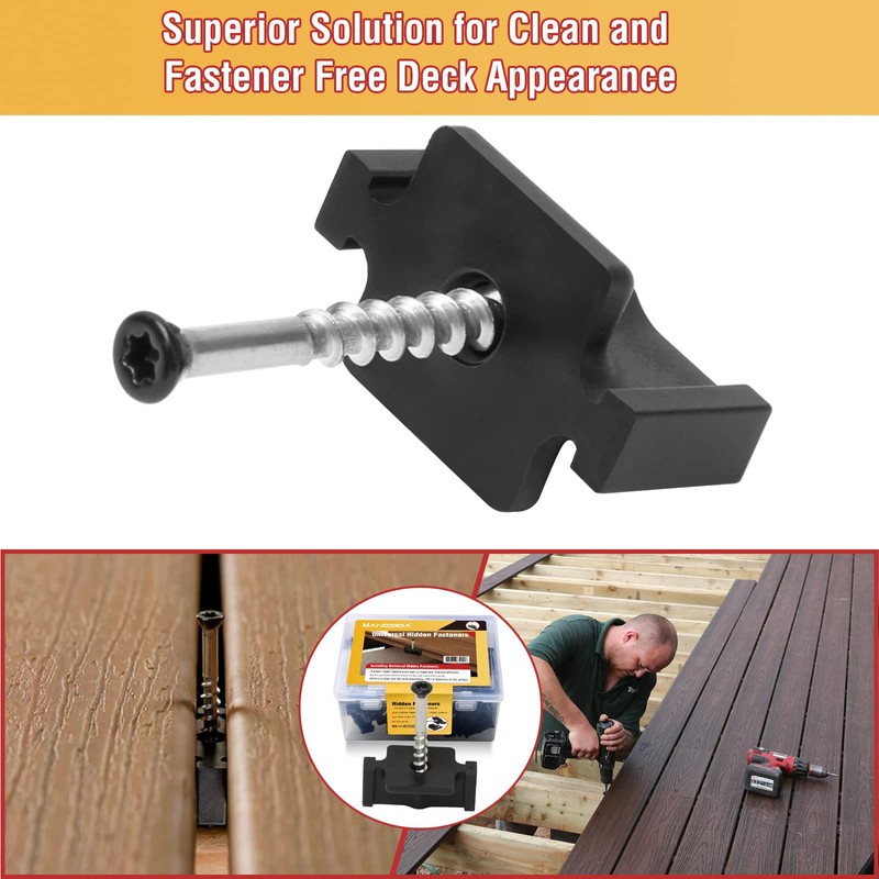 ManCoda Hidden Deck Fasteners for Composite Decking Board, Universal Hidden