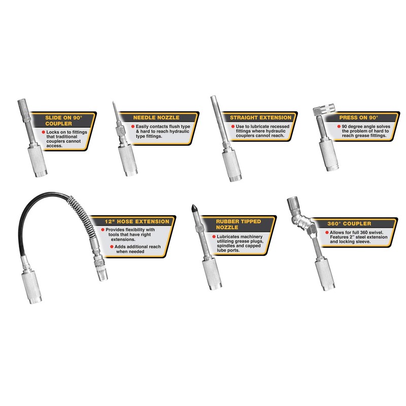 Performance Tool W50049 Cordless Grease Gun Accessories, 7-Piece