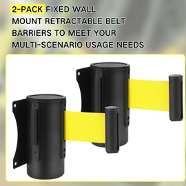 Therwen 2 Pcs Retractable Belt Barrier Fixed Wall Mount Safety Belt 10 Feet Crowd Control Barriers Retractable Barrier Metal Case Rope Safety Barriers with Braking System Locking Button (Message)
