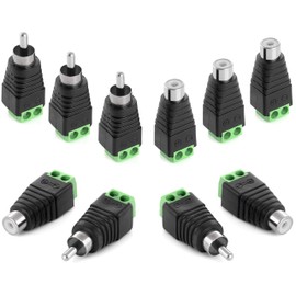 POPPSTAR RCA RCA Plug Adapter Set (5x RCA Male / 5x RCA Female to 2-Pin Terminal Block) DC RCA Connector for Audio, Video Cable, CCTV Camera, Speaker