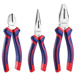 WORKPRO 3-Piece Pliers Set, 6" Long Nose Plier, 6" Diagonal Cutting Plier, 7" Combination Plier, with Soft Handles, for DIY Household Repair