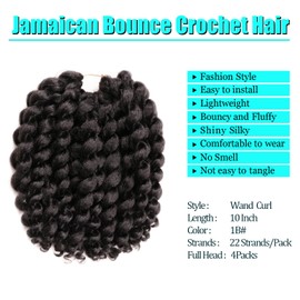 10 Inch Jamaican Bounce Crochet Hair 22 Strands 4 Packs Wand Curl Crochet Hair Curly Crochet Braids for Black Women (10 Inch (Pack of 4), #1B)