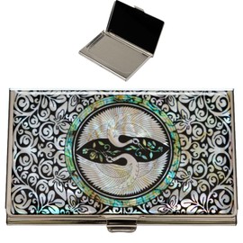 February Mountain Mother of Pearl Business Card Case - Korea Traditional Gifts, Slim Metal Holder for Business & Credit Cards, Pocket-Sized Purse Wallet (Love)