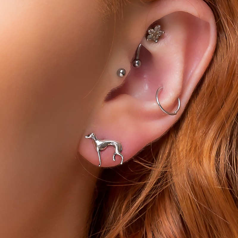HENRYKA Greyhound Whippet Dog Stud Earrings in 925 Sterling Silver