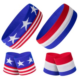 SHANGXING American Flag Sports Headband & Wristband-Striped Sweatband Set for Basketball, Football, Running, Gym & Exercise (2set)