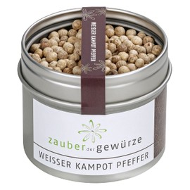 Zauber der Gewürze Kampot White Pepper, Real White Kampot Pepper from Cambodia, Sun-Dried White Peppercorns, Premium Quality in Resealable Aroma Tin, 80 g