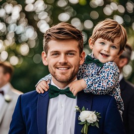 BEWDIO Adjustable Bow Ties for Kids, Dark Green Boy Pre-Tied Bowties for Mens Party Wedding (61-13M)