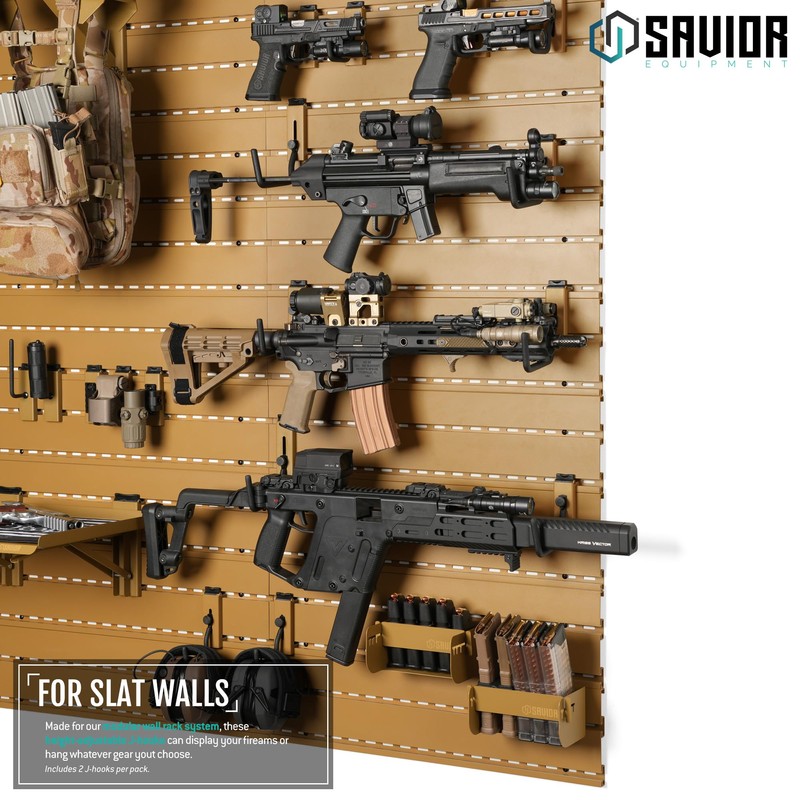 Savior Equipment Wall Rack System Heavy-Duty Steel Tactical J-Hooks for