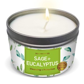 Magnificent 101 Long Lasting Sage + Eucalyptus Scented Smudge Candle - 6 Oz - 35 Hour Burn - Made of Soy Wax for Energy Cleansing & Manifestation - Fortify Life's Uncertain Path - Soy Candles