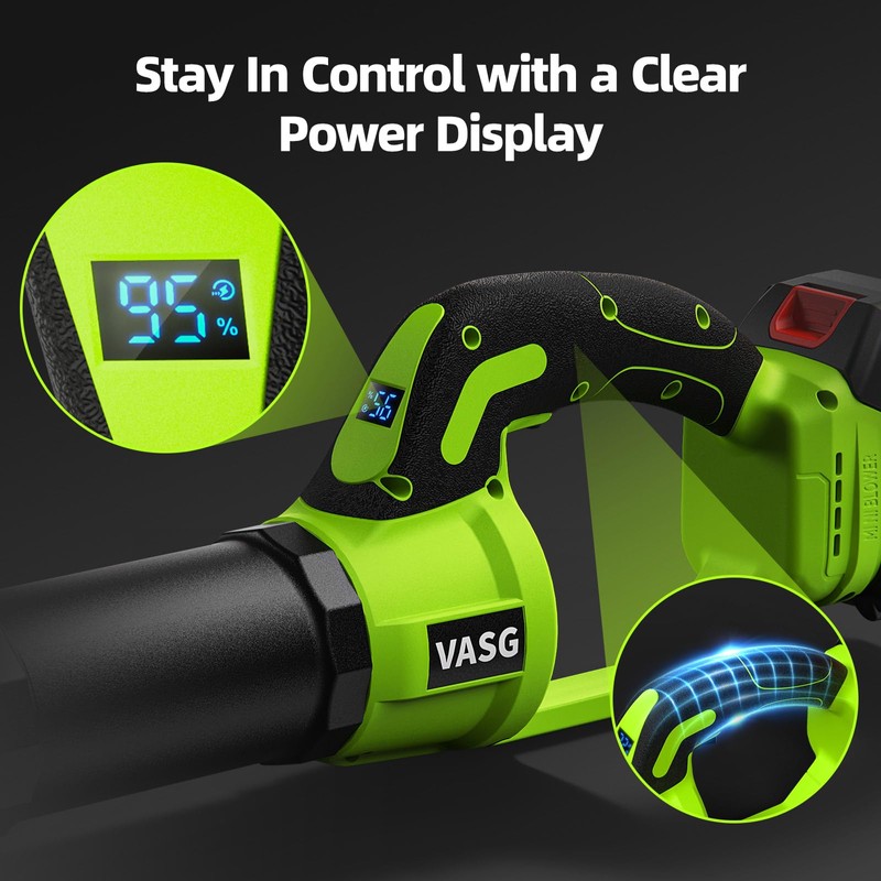VASG Leaf Blower Cordless, 3 x 21V Batteries & Fast
