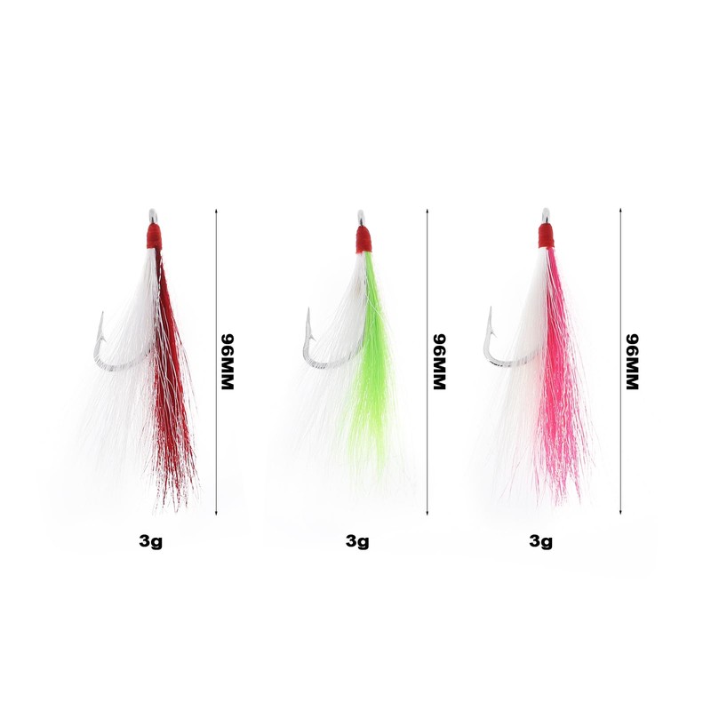 Briny River Pack of 12 Bucktail Teaser Fishing Hooks Saltwater