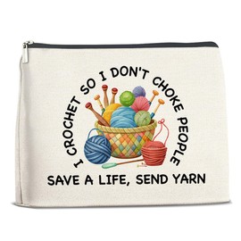 LGLZSHP Funny Crochet Gifts Makeup Bag Crochet Gifts for Women Crochet Lovers Crocheters, Knitting Gifts Knitters Cosmetic Bag I Crochet So I Don't Choke People Zipper Makeup Pouch