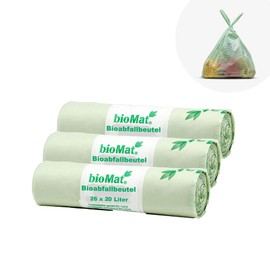bioMat Compostable 20 Litre Organic Bin Bags with Carry Handle, 78 Bags, Premium Quality, DINplus Certified, Climate Neutral, Made in Germany
